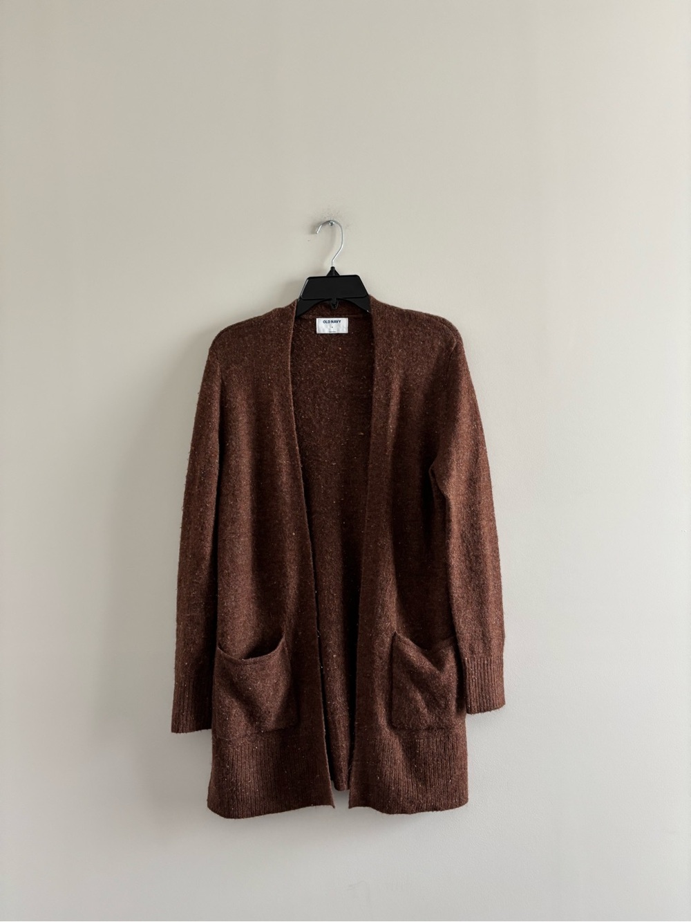 Old Navy Cardigan Sweater Brown Longline Pockets Open Womens M Preppy Granola